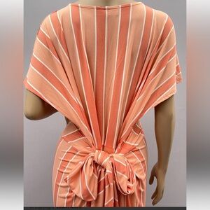 ELOQUII ELEMENTS PEACH & WHITE STRIPED WRAP FRONT TIE SASH MAXI DRESS SZ 22/24